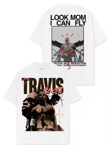 Vintage Hip Hop Travis Scott Printed Short Sleeve T-Shirt American Crew Neck Men and Women Vintage F