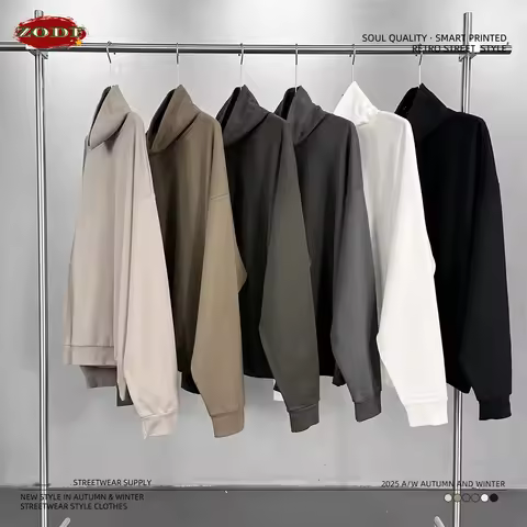 ZODF 2025 Autumn Man 305gsm Turtleneck T-Shirts Unisex Casual Comfortable Old Money Full Sleeve T Sh