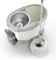 Mop Rotary Metal Basket Stainless Steel 360° Rotating Pedal Dehydration with Microfiber Rotating Heads (B) Anniversary