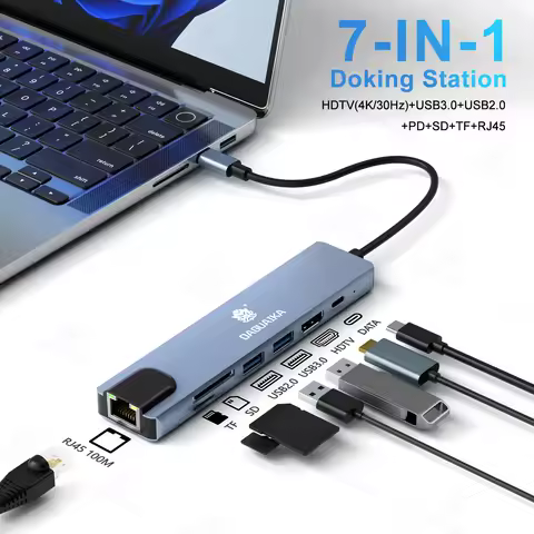 7 in 1 Type C Docking Station with Sd TF Card Reader Ethernet PD Ports USB 3.0 and Ports USB 3.0 2.0