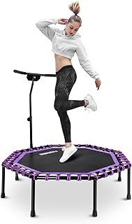 'ONETWOFIT 51'' Silent Trampoline with Adjustable Handle Bar, Fitness Trampoline Bungee Rebounder Jumping Cardio Trainer Workout for Adults…'