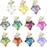 11Pcs Brass Maple Leaf Charms Cubic Zirconia Faceted Plant Tree Leaf Birthstone Charms for Jewelry M