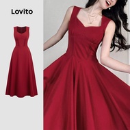 Lovito Elegant Dress Party Chrismas Pintucks Spring/summer Red Dress for Women L157ED448