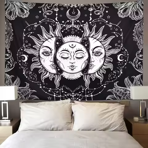 1pc Sun And Moon Tapestry Burning Sun With Star Tapestry PsychedelicTapestry Black And WhiteWall Han