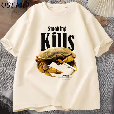 Retro Smoking Kills Crab T-Shirt Men Funny Anti Smoking Ad Graphic Tee Vintage Humor T Shirt Weird 9