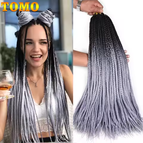 TOMO Box Braids Crochet Hair Extensions 24" Ombre Crochet Braids 22Roots Synthetic Colored Braiding 