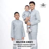 🔥New Raya 2025 🔥Silver Grey Set Sedondon Baju Melayu Modern Slim fit +🎁 FREE Butang Baju Melayu Crys