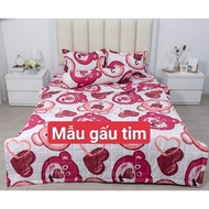 Combo 3 Poly Cotton PillowcasePiece 1mx2m, 1m2x2m, 1m4x2m, 1m5x2m, 1m6x2m, heart bear pattern