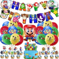 Mario Theme Party Decoration Supplies Cake Insert Card Balloon Suit Children Birthday Pull Flag