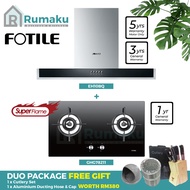 FOTILE Special Duo Package EH10BQ Chimney Cooker Hood + GHG78211 Built-In Gas Cooker Hob [FREE Cutlery Set, Ducting Hose &amp; Cap]