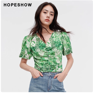 เสื้อเชิ้ตลูกไม้แขนสั้นฤดูร้อน Red Sleeve Outlet Collection เสื้อผ้าทำงานผู้หญิง Hopeshow แขนยาวคอโป