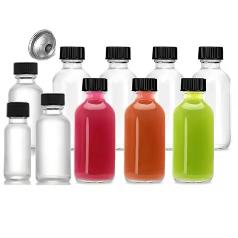 0.5/1/2 OZ Small Clear Boston Glass Bottles Shot Bottles for Ginger Shots,Juice,Potion,Liquids,Whisk