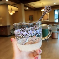 Starbucks Cup Cherry Blossom Cup New Pink Sakura Cold Change Glass Stirring Stick Drinking Cup Holid