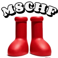 HOT14★MSCHF Astro Boy รองเท้าบูท กันน้ํา ขนาดใหญ่ สีแดง สําหรับผู้ชาย และผู้หญิง ไซซ์ 34-45