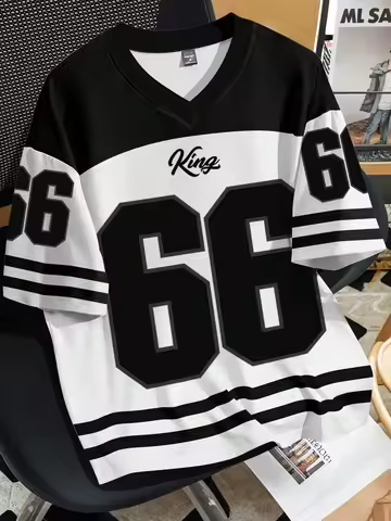 2026 Summer New Men's No.66 Letter King Printed T-shirt Men's Short Sleeve Sportswear Football T-shi