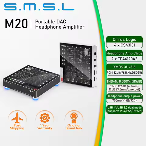 SMSL M20 Hi-Res Gaming Audio Decoder 4xCS43131 2xTPA6120A2 Chip XU316 MQA 3.5mm 4.4mm USB DAC Portab