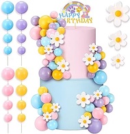 Threehoney 63 Pcs Blue Dog Cake Toppers with Balls Cake Picks and Flowers for Birthday Decoration Gr