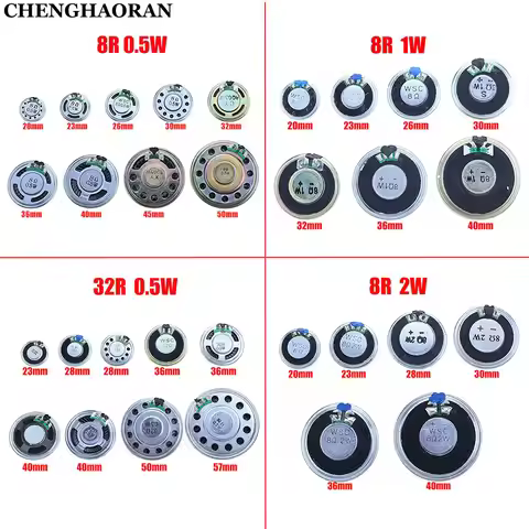 2PCS 8R 32R 0.5W 1W 2W Mini Speaker 8 Ohm 32 Ohm Loud Speaker Diameter 20mm 23mm 26mm 28mm 30mm 32mm