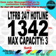 ♠LTFRB HOTLINE STICKER | MAX CAPACITY | 1342 STICKER | TRUCK STICKER | JEEP STICKER | LTFRB STICKER