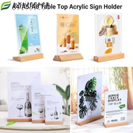 MIOSHOP Menu Display Stand, A4/A5/A6 Double Sided Table Top Sign Holder, High Quality with Wood Base Acrylic Picture Card Frame Home Office