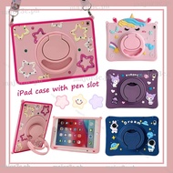 Cute IPad 10th 9th 8th 7th 6th Gen Case with Pencil Holder for Kids Cartoon IPad Air Mini 1 2 3 4 5 6 Cover Silicone Shockproof Ipad Pro 11 10.5 9.7 10.9 10.2 Case with Pen Slot