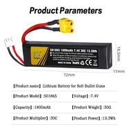 749 501865 Lipo Soft Bullet   Battery 7.4V 1800Mah 30C T/Sm/Xt30 For Airsoft Bb YIQI Air P