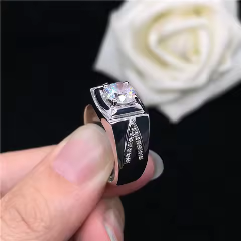 White Gold AU750 Ring 6.5mm 1CT Certified Moissanite Diamond Men's Engagement Ring Beautiful Party J