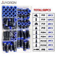 58Pcs/Box PU/PG/PE/PY/PV PP Plug Pneumatic Connectors Kit 8mm Outer Diameter of the Hose Pipe Tube A