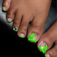 8 ️ ⃣ Summer Fluorescent Green Flower Toe Manicure Patch French Bright Diamond Foot Nail Patch 25.11