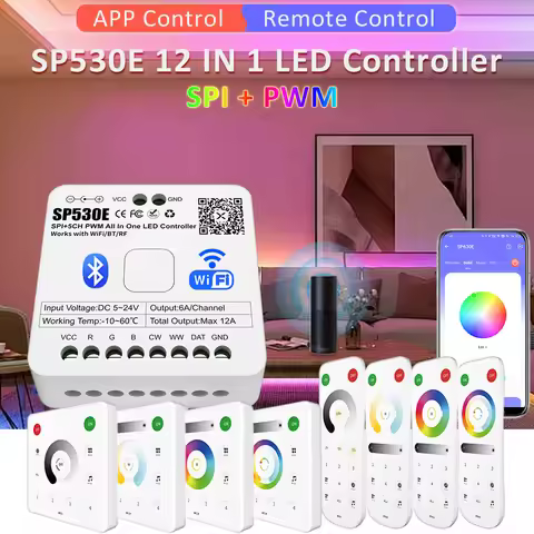 LED Controller SP530E Wifi Bluetooth RF 5V 12V 24V 5CH WS2812B WS2811 SK6812 LED Strip Controler Wor