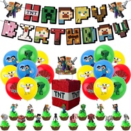 Hot Minecraft Pixel Game Balloon set Boys Party Decoration Miner Crafting stickers Happy Birthday Ba