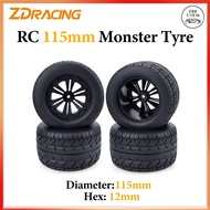 4PCS RC 115mm Monster Truck Car Rubber Tire Wheel Tyre Rim Hub 12mm Hex For 1/10 RC Buggy Off-road C