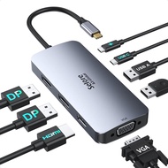 Monitor Dual Displayport Stesen Dok USB C, Port Paparan Hab USB C dengan 2 DP, HDMI, VGA, Pengecasan