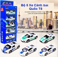 Bộ 05 Xe Kim Loại Bánh Đà Police Quốc Tế N05