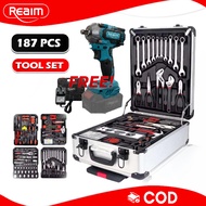 REAIM 187PCS Tools Set For Motorcycle Socket Wrench Set Heavy Duty with Metal Box