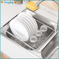 CR Sink Dish Drying Rack With Adjustable Support Rod Rust Resistan Dish Rack, Large Capacity Stainless Steel Dish
