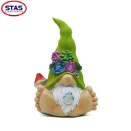 [STAS] Solar Powered Resin Garden Gnome Decor White Beard Fairy Statue Outdoor Yard