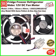 Universal Nidec Fridge Freezer Refrigerator Fan Motor DC 12V 0.16A (9 cm x 9 cm) 3 Wire U92C12MS1B3-