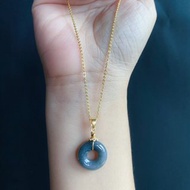 天然緬甸玉 翡翠 玉質細 烏雞水墨風 平安扣 設計款 項鍊 禮物