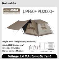 Naturehike Village 5.0 2 generation Quick Open Tent outdoor camping automatic tent Titanium Black Glue 2-4 People Rainproof Sunscreen Waterproof
