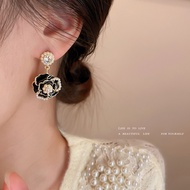 925 Silver Needle Pearl Diamond Dripping Oil Camellia Earrings Pearl Earring Diamond Earring 925 Sil
