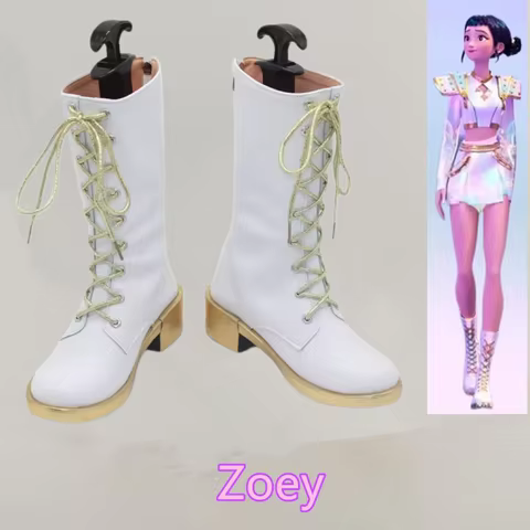 Kpop Demon Hunters Zoey Cosplay Costume Shoes Handmade White Faux Leather Boots