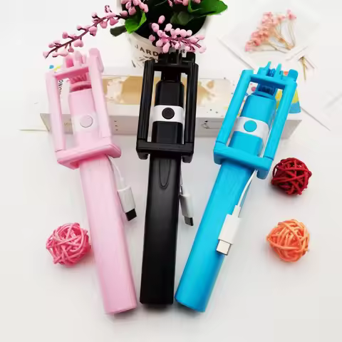 3.5mm Plug Mini Wire Controlled Selfie Stick Type-C Plug Retractable Portable Handheld Selfie Stick 