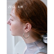 ZEGL Zhao Lusi Same Style French Big Hoop Earrings Female Retro Earrings High-End Hoop Earrings Silv