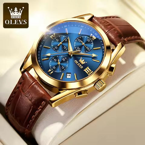 OLEVS 2872 Brand Business Men's Watches Fashion Waterproof Leather Strap Luminous Quartz Watch for M