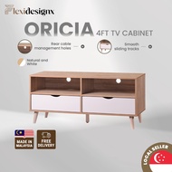 Flexidesignx 120cm/4ft TV Console, 2 Drawer White, Up to 55” tv – ORICIA