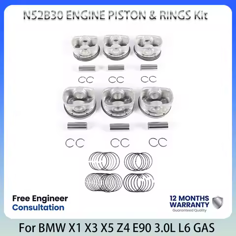 N52 Engine Piston & Piston Ring set For BMW 3.0L 3.0 L T L6 GAS 11257536373 04-15 125i 130i 325i 530