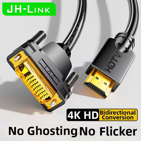 Premium 4K HDMI To DVI Bidirectional Cable By JH-LINK,Gold-Plated,Stable Transmission,No Flicker,Com
