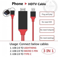3 in 1 Universal HDMI High-definition Cable Phone USB to TV HDMI Converter Adapter Cable for Android