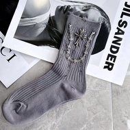 Chrome Hearts PopularSocksRemovableChainCrossDecorativeSocksRippedRoseRedSocksInsTrendyTube